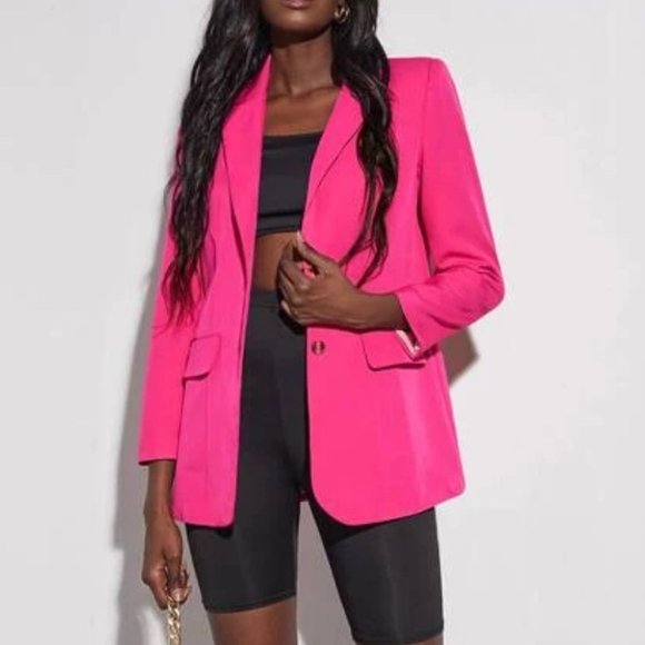 Glamorous semi oversized Button Front Blazer  NEON PINK - Picture 3 of 8